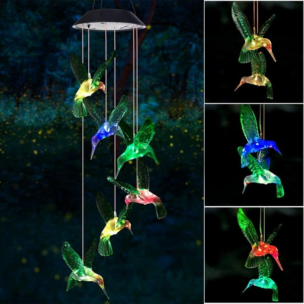 Mother Best Gift LED Color Hummingbird Wind Chimes Outdoor Solar Hummingbird Wind Chimes Gift for Mom Home Night Garden Decoration Housewarming Gift